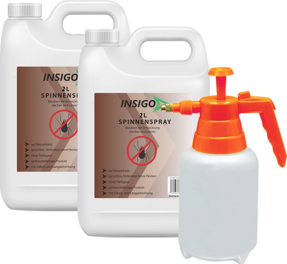 INSIGO Insektenspray Spinnen-Spray Hochwirksam gegen Spinnen, 4 l, auf Wasserbasis, geruchsarm, brennt / ätzt nicht, mit Langzeitwirkung
