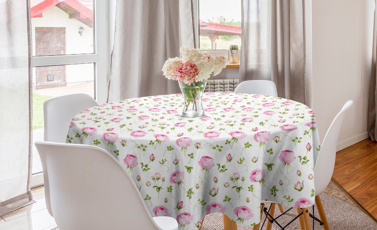 Tischdecke Blumen Abdeckung Rose-Weinlese Dekoration, Esszimmer Kreis Blühende Abakuhaus Küche für Tischdecke