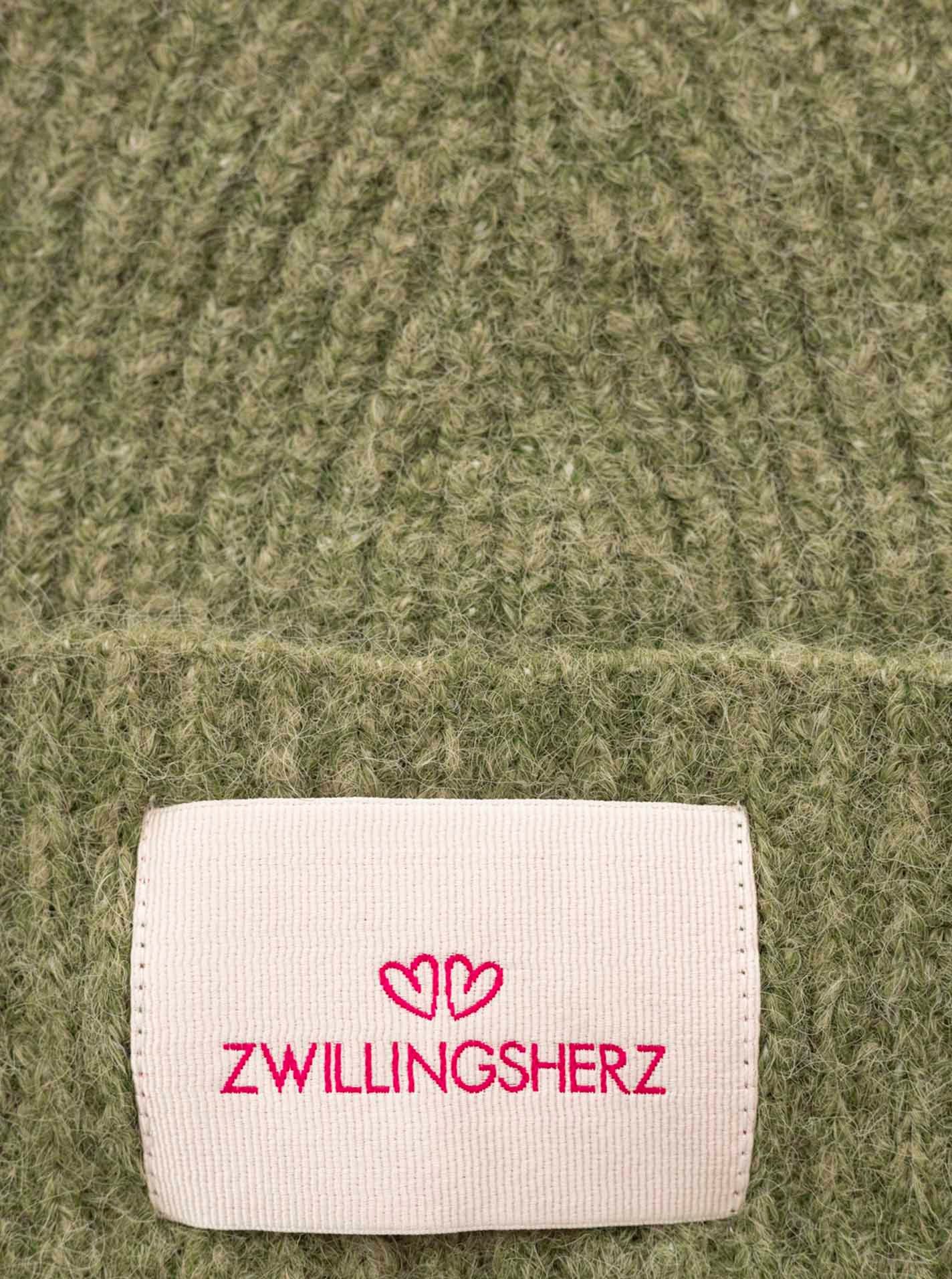 Zwillingsherz Strickmütze "Zwillingsherz Patch" gerippt, mit Wolle und Umschlag, mit Patch