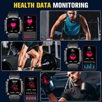 LaNikar Smartwatch (2,02 Zoll, Android iOS), Herren mit telefonfunktion wasserdicht militär gesundheits fitnessuhr