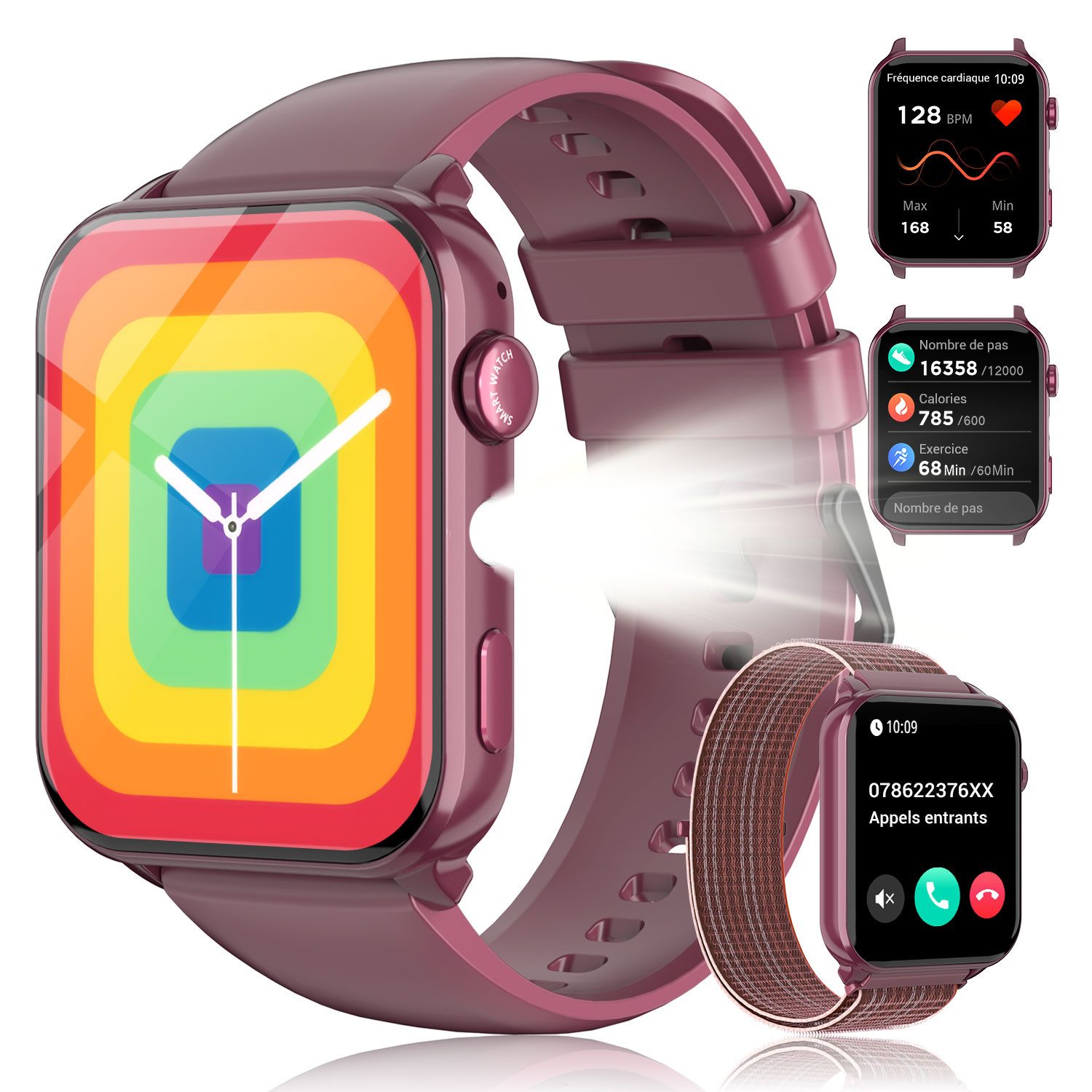 blackview Smartwatch Herren Damen, LED-Leuchte, 350mAh (6 Tage), 2 Armbänder Smartwatch (1.91 Zoll, iOS/Android), mit Wechselband aus weichemSilikon und Ladekabel, Antwort & Anruf tätigen,Herzfrequenz,Schlafmonitor,SpO2,Schritten,IP68