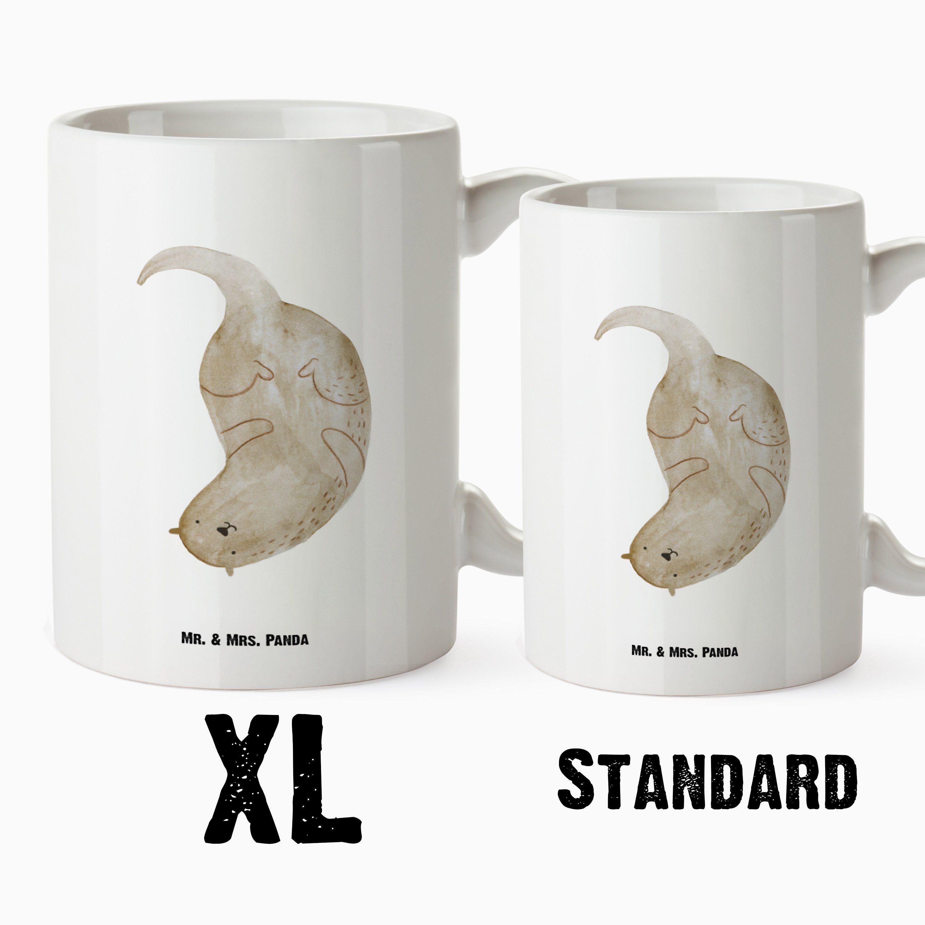 kopfüber XL Mrs. - Keramik - Becher, XL Tasse, Große Otter & Weiß Tasse Seeotter, Mr. Panda O, Tasse Geschenk,