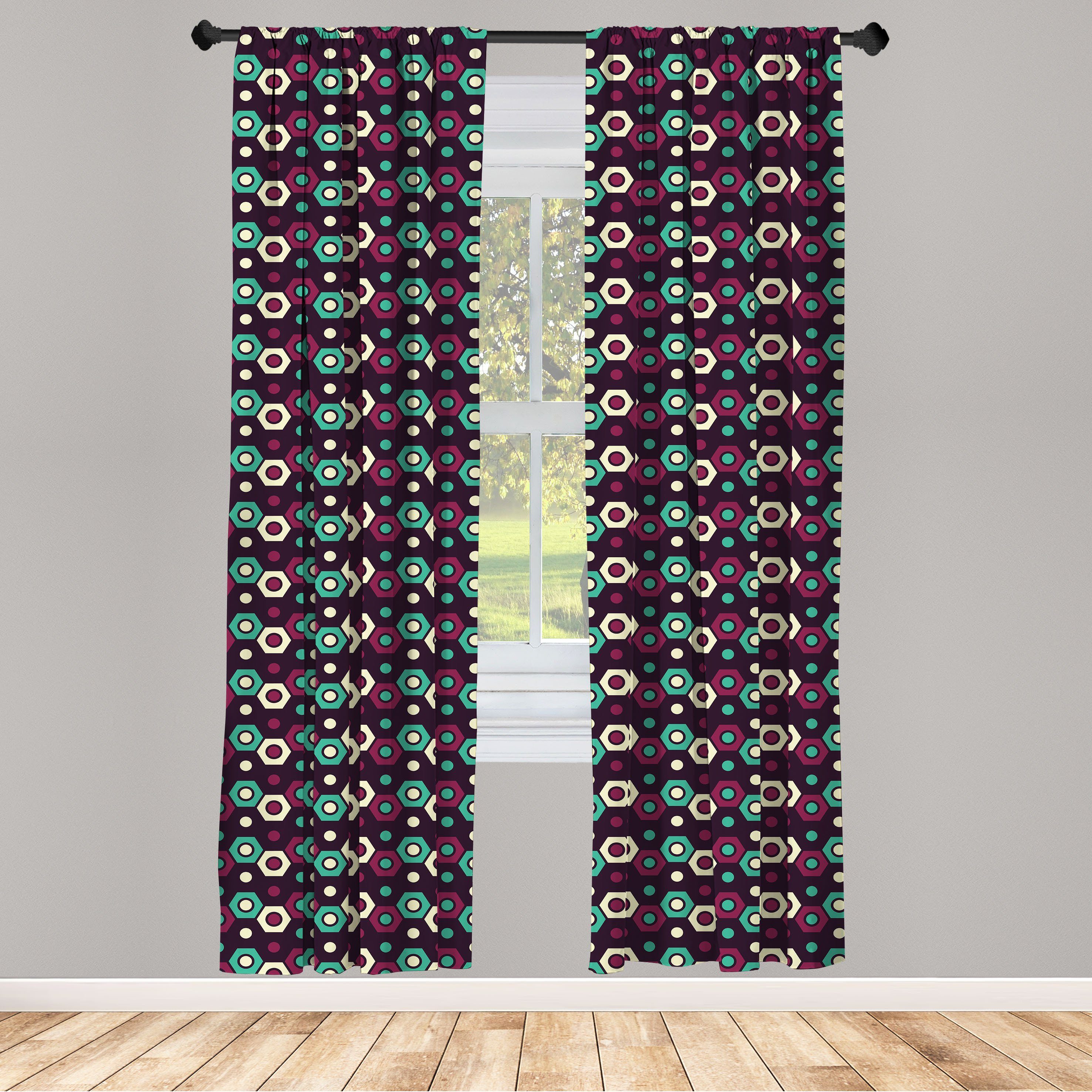 Gardine Vorhang für Wohnzimmer Schlafzimmer Dekor, Abakuhaus, Microfaser, Geometrisch Moderne Runde und Hexagone | Fertiggardinen