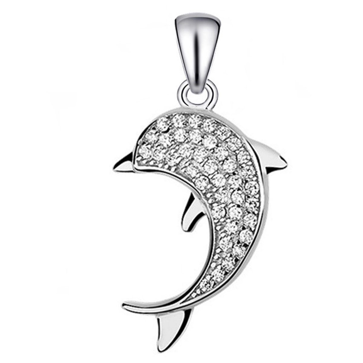 Etui), mit Anhänger 925 inkl. Kettenanhänger Stück, Pavefassung Hufeisen Kristall Silber Rhodiniert, (1 Goldene Sterling Zirkonia Delfin aus