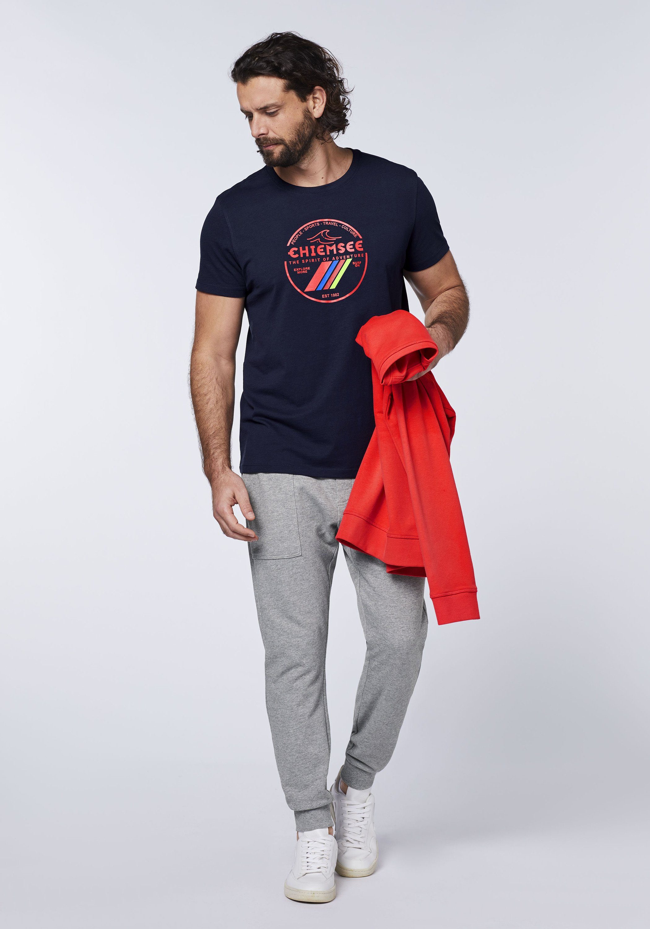 19-3924 T-Shirt Label-Frontprint Baumwolle Night Chiemsee 1 Sky Print-Shirt mit aus