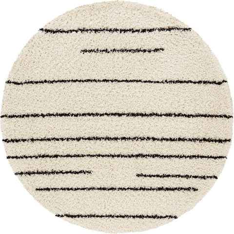 Hochflor-Teppich Fria, andas, rund, Höhe: 35 mm, 2-Farben-Design, gestreift, Schafzimmer, Robust, Pflegeleicht