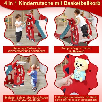 Bettizia Rutsche Kinderrutsche 4-in-1 mit Basketballkorb Wurfring Englisch-Lerngerät