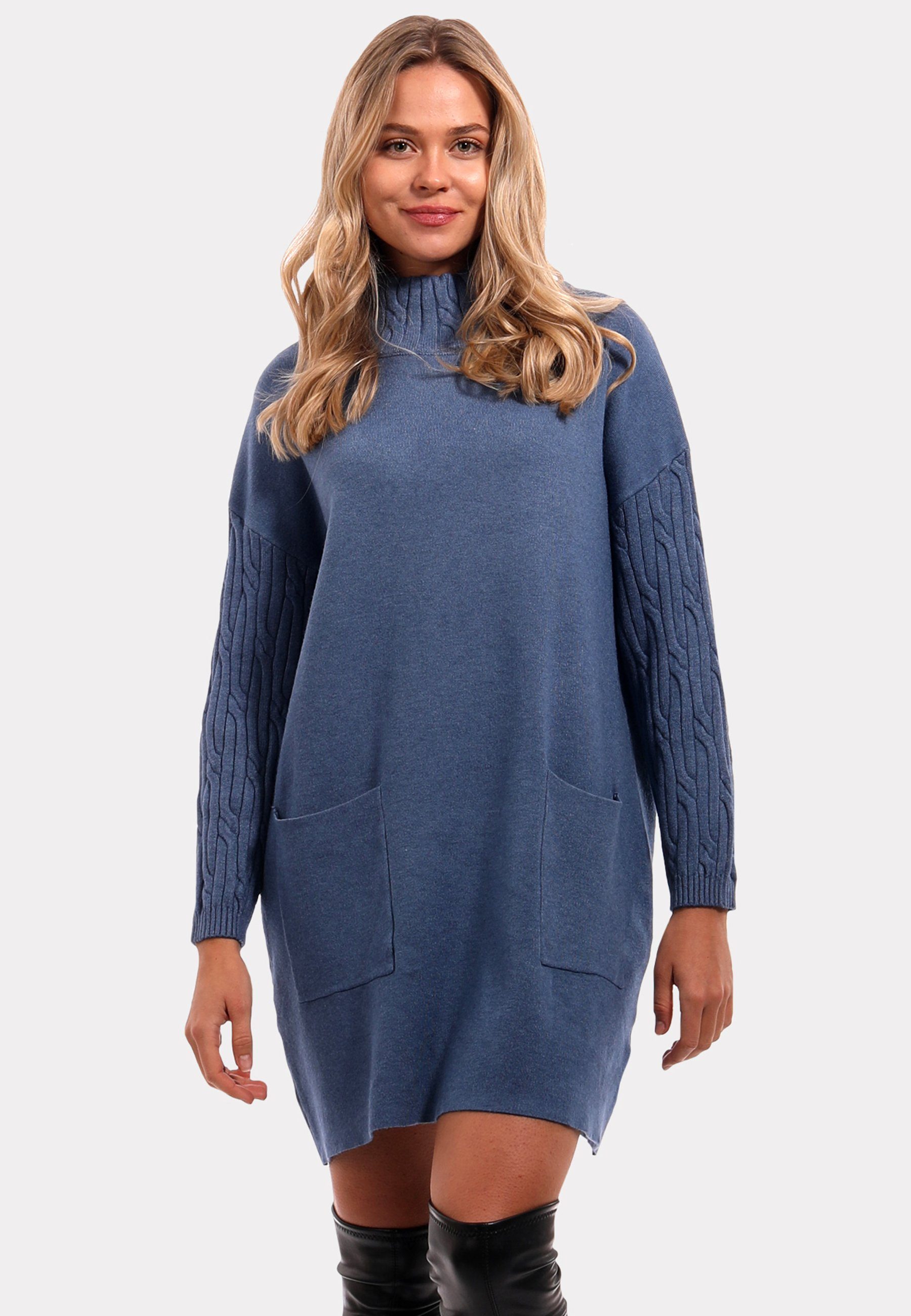 Rollkragen Blaues Pulloverkleid Langarm Kleid Pullover Kleid Lang - Main Image