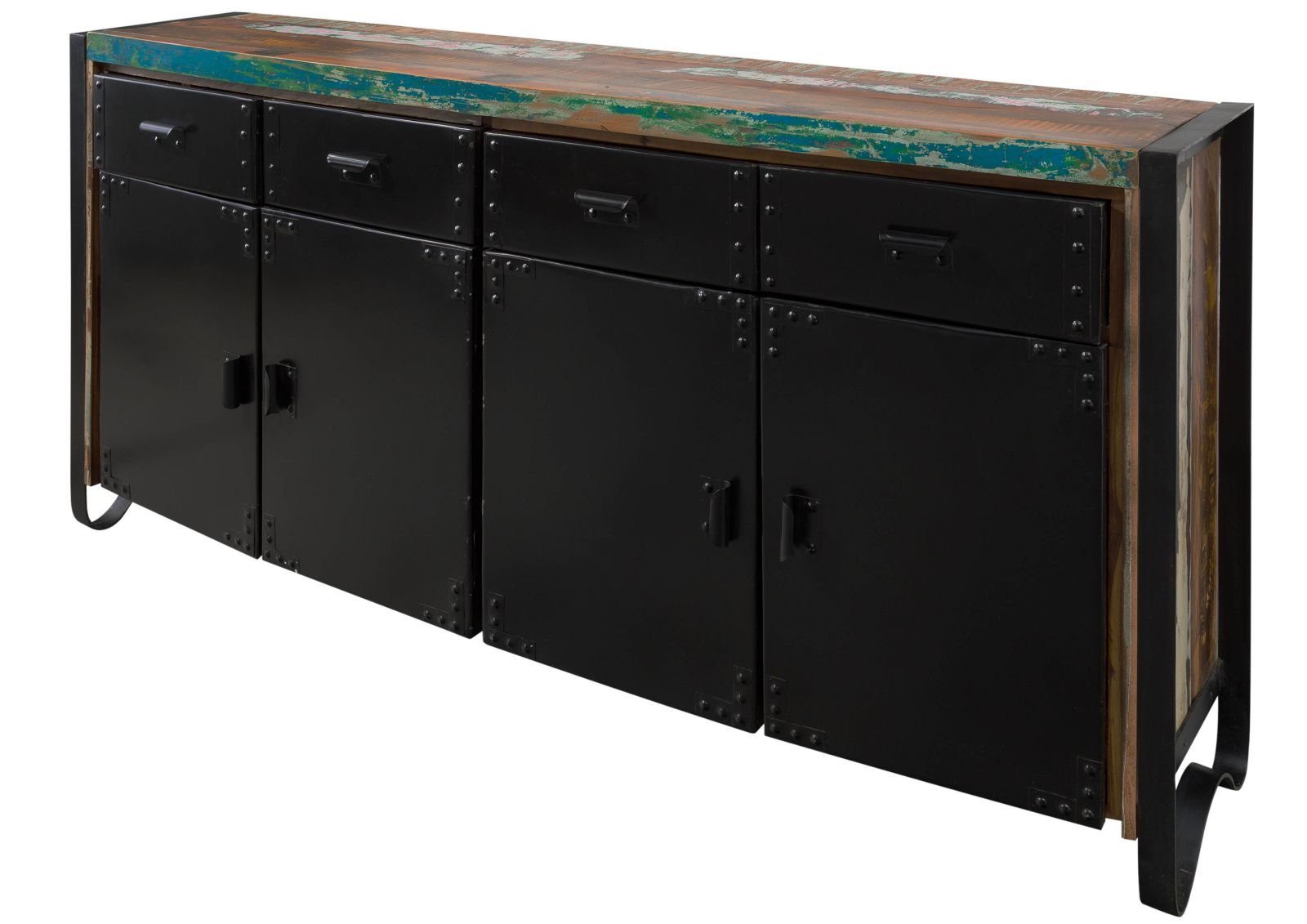 Massivmoebel24 Sideboard INDUSTRIAL (Massivholz), Sideboard Altholz 180x43x90 mehrfarbig lackiert INDUSTRIAL #101