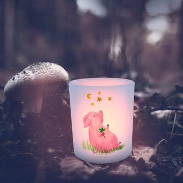 Mr. & Mrs. Panda Windlicht Schwein Glück - Transparent - Geschenk, Windlicht Kerze, Gute Laune, (1 St), Liebevolles Design