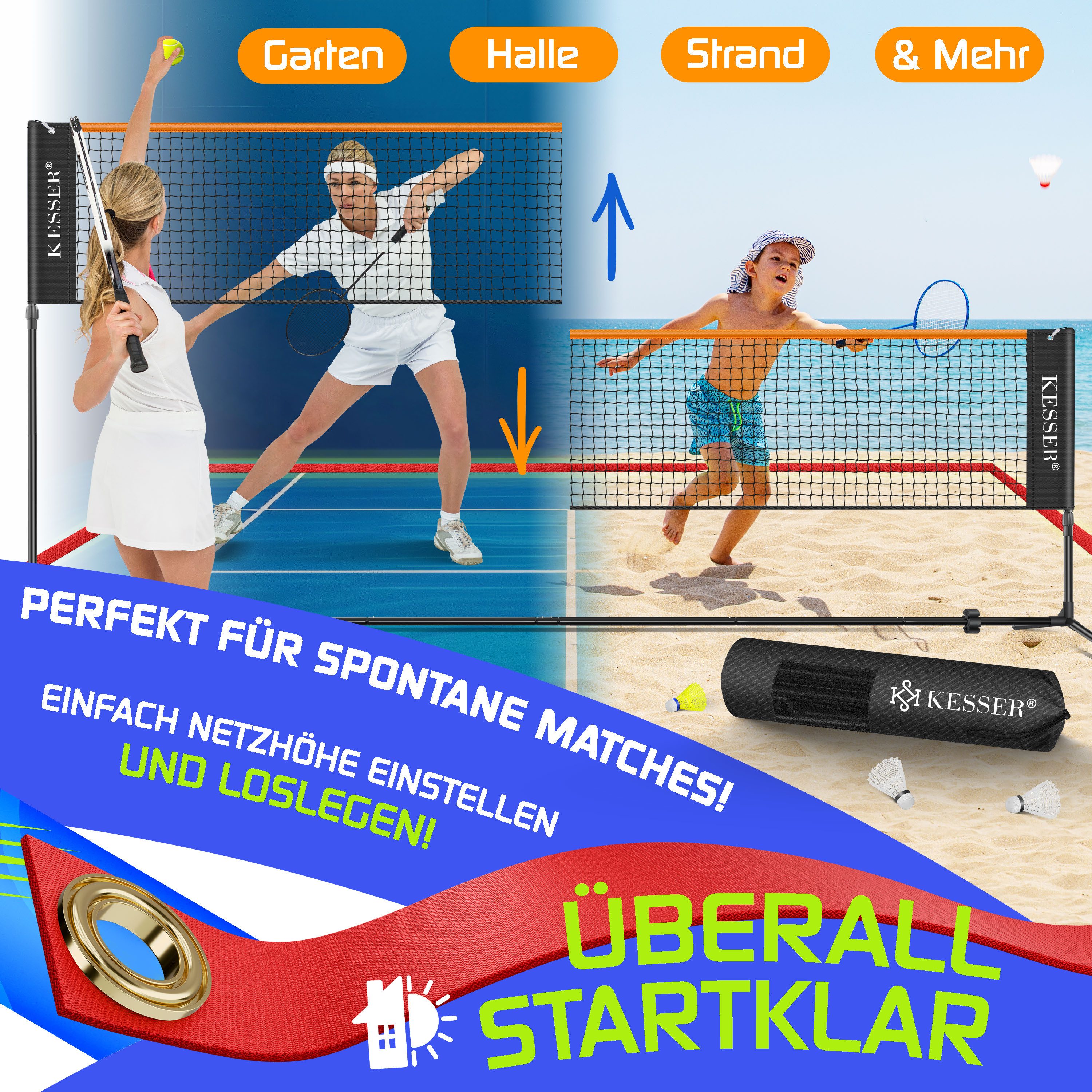 KESSER Badmintonnetz, Badmintonnetz, Tennisnetz 300cm 400cm 500 cm Federball