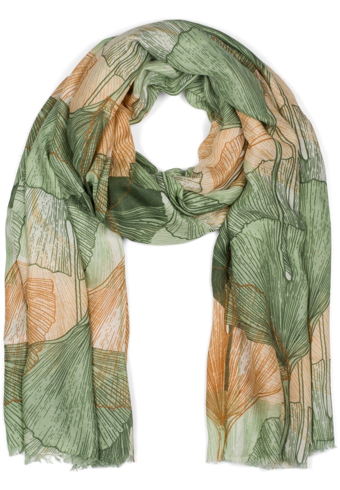 styleBREAKER Modeschal Langer Schal Ginkgo Leaves, günstig online kaufen