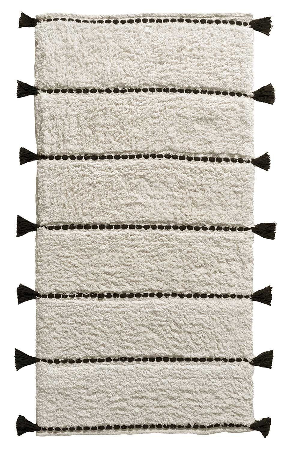 Badematte TRAVIS, Beige, Schwarz, 90 x 60 cm, Muster, Höhe 14 mm, rutschhemmend beschichtet, fußbodenheizungsgeeignet, Baumwolle, rechteckig, waschbar