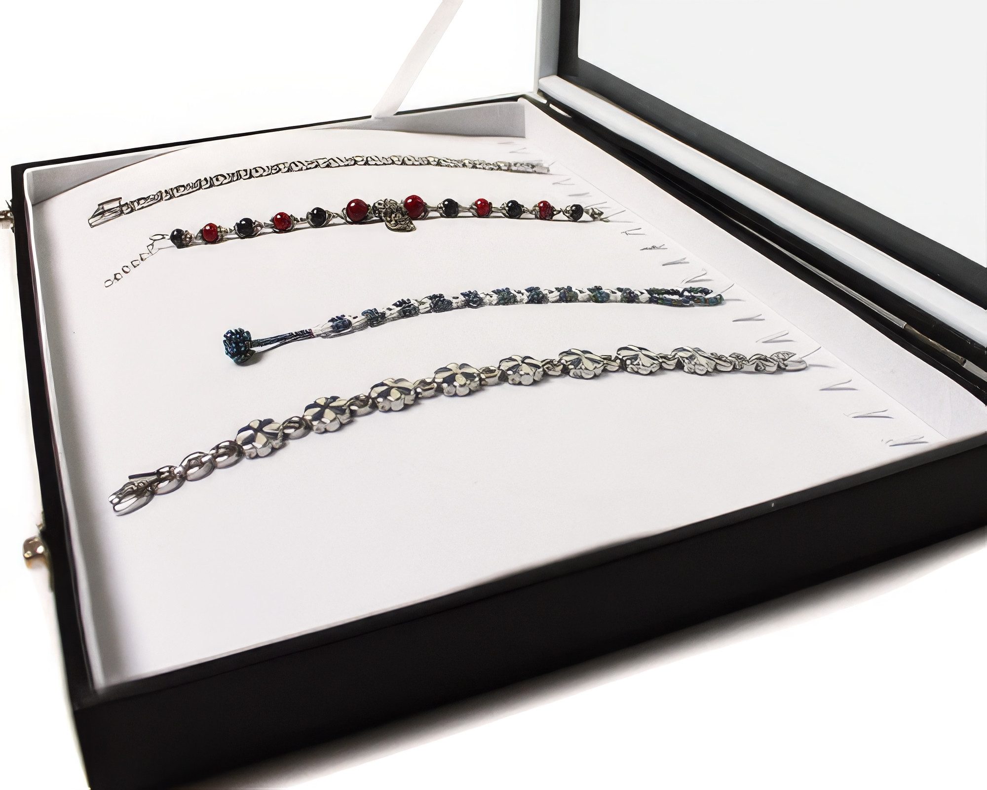 Yudu Schmuckkasten Schmucktablett Schmucklade mit Glasdeckel weiss /schwarz – Bild 2 von 3