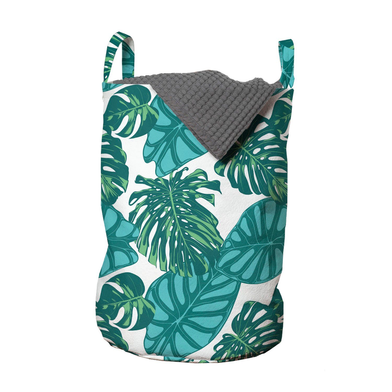 Abakuhaus Wäschesäckchen Wäschekorb mit Griffen Kordelzugverschluss für Waschsalons, Aloha Wald Blätter Nature Themed