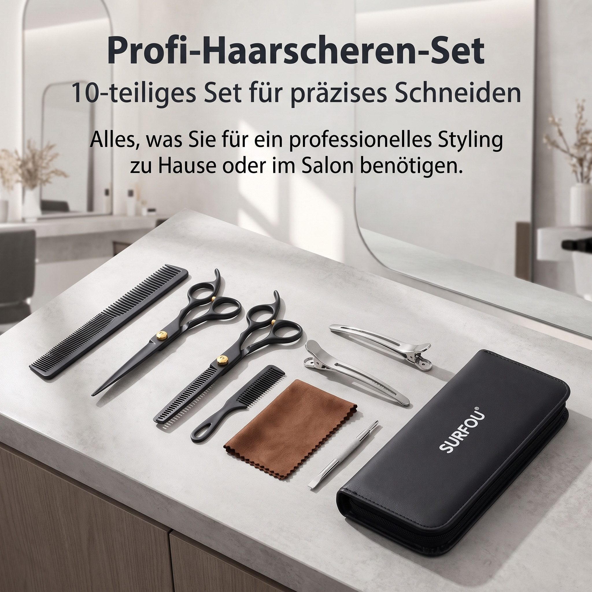 SURFOU Haarschere Friseurscheren Set 6,7 Zoll aus Edelstahl mit Effilierschere, (ergonomische friseurschere haarschneidescheren set mit etui haarschneideschere für haustiere, friseurschere mit schraube, schere für dickes haar), haarschneideschere für männer frisurenschneiden haarschere für zuhause