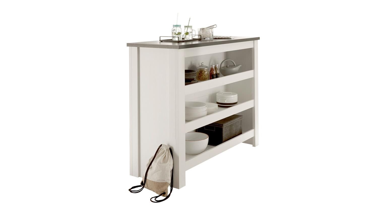 Möbel Akut Bartisch Küchentheke Sherwood Regal Küche Pinie weiß 130 cm