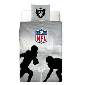 Wendebettwäsche NFL American Football Bettwäsche Las Vegas Raiders Linon / Renforcé, BERONAGE, 100% Baumwolle, 2 teilig, 135x200 + 80x80 cm