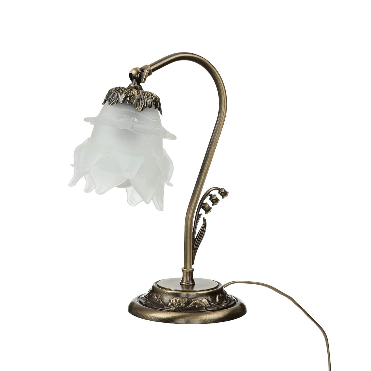 TABLE Tischlampe in ohne Licht-Erlebnisse LAMP, Nachttischlampe Schlafzimmer Floral Bronze Wohnzimmer Echt-Messing Leuchtmittel,