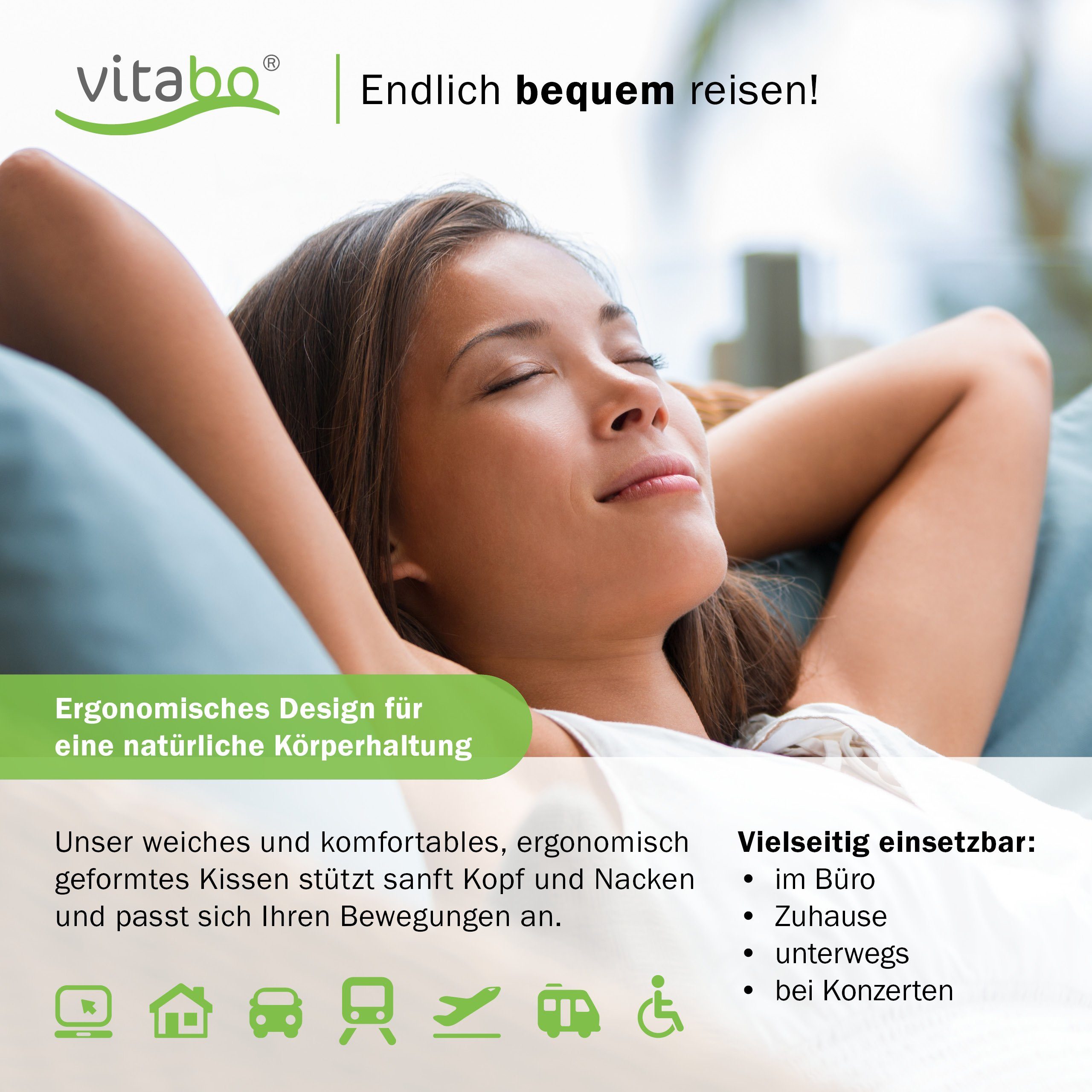 Vitabo Nackenkissen Reisekissen mit Gelpad, Ergonomisches Nackenhörnchen bi günstig online kaufen