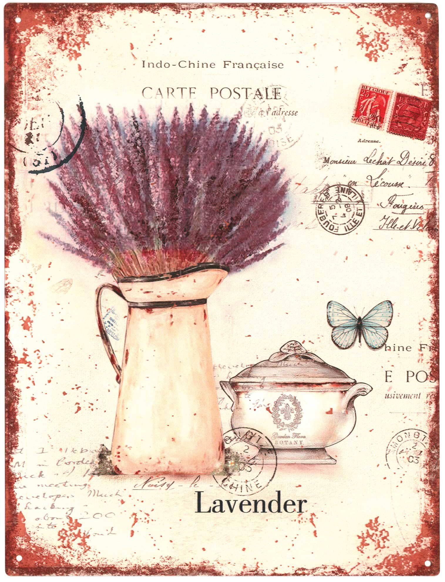 Metallschild Blechschild G4578 Lavender Lavendel Kanne 25 x 33