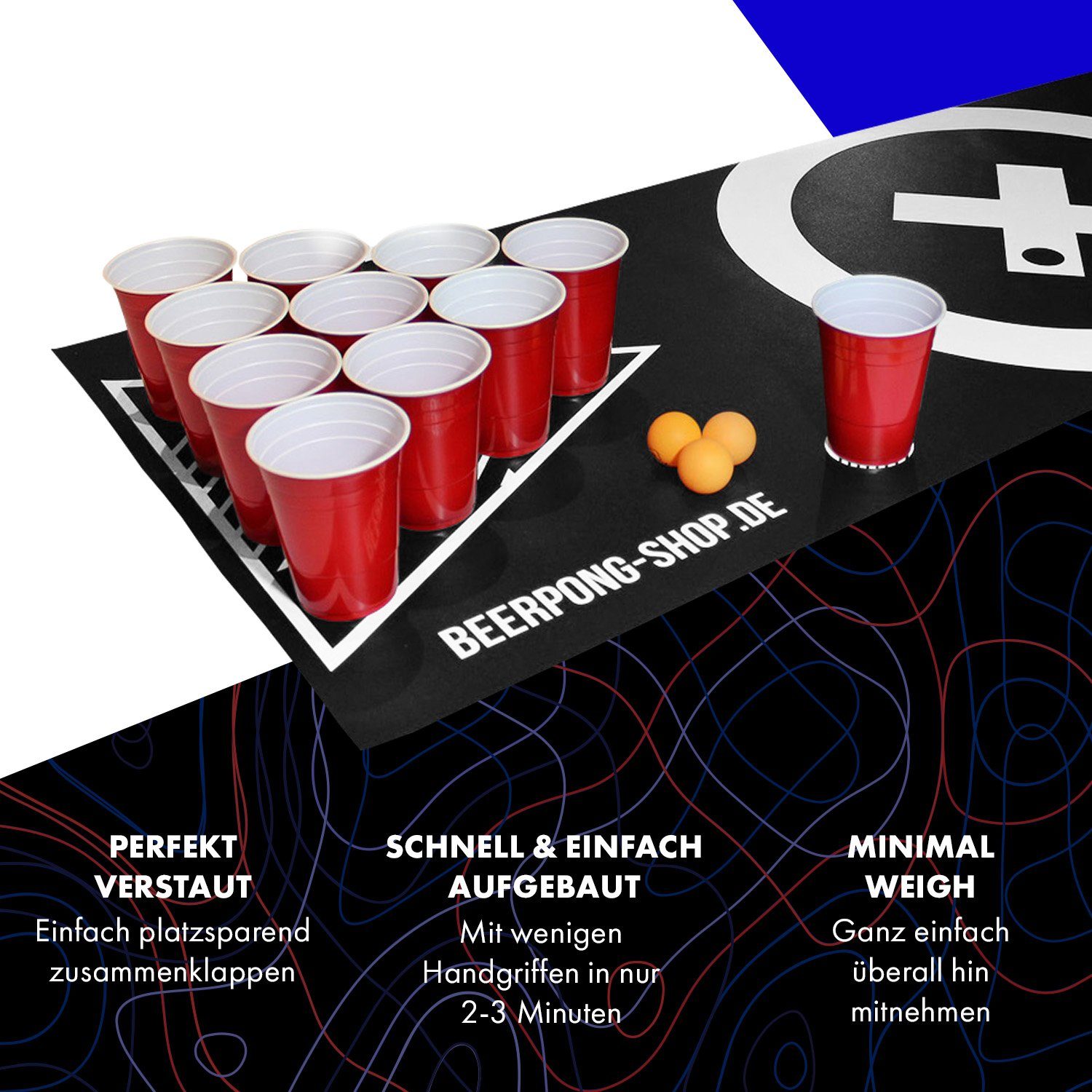 BeerCup Spieltisch Baseliner Beer Pong Spielmatte Set Audio, (78-tlg)