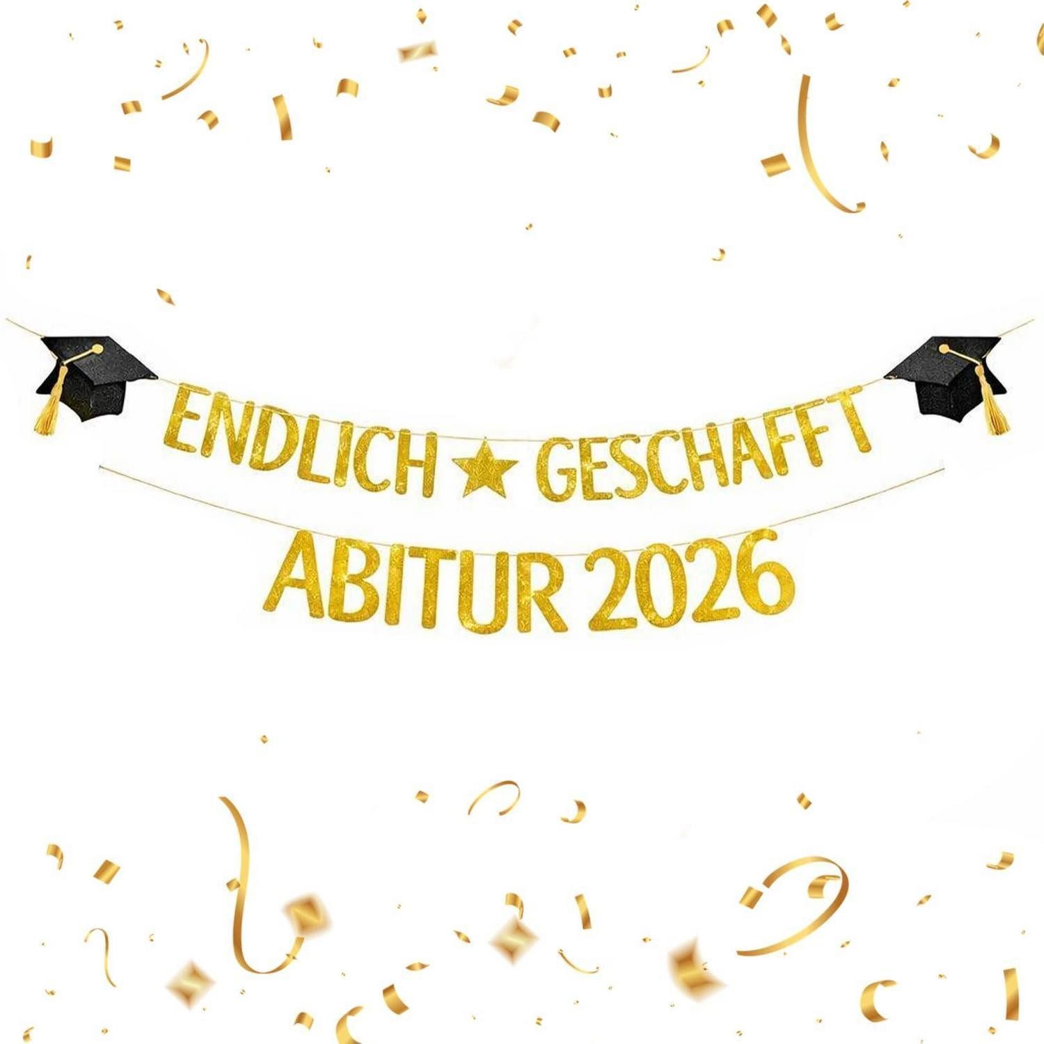 LuxusKollektion Girlande Abitur Girlande Gold Glitzer 2026 Erfolg