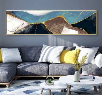 TPFLiving Kunstdruck (OHNE RAHMEN) Poster - Leinwand - Wandbild, Abstrakte Strukturen - (6 Motive in 6 verschiedenen Größen), Farben: Weis, Blau, Grau, Gold und Schwarz - Größe: 30x120cm