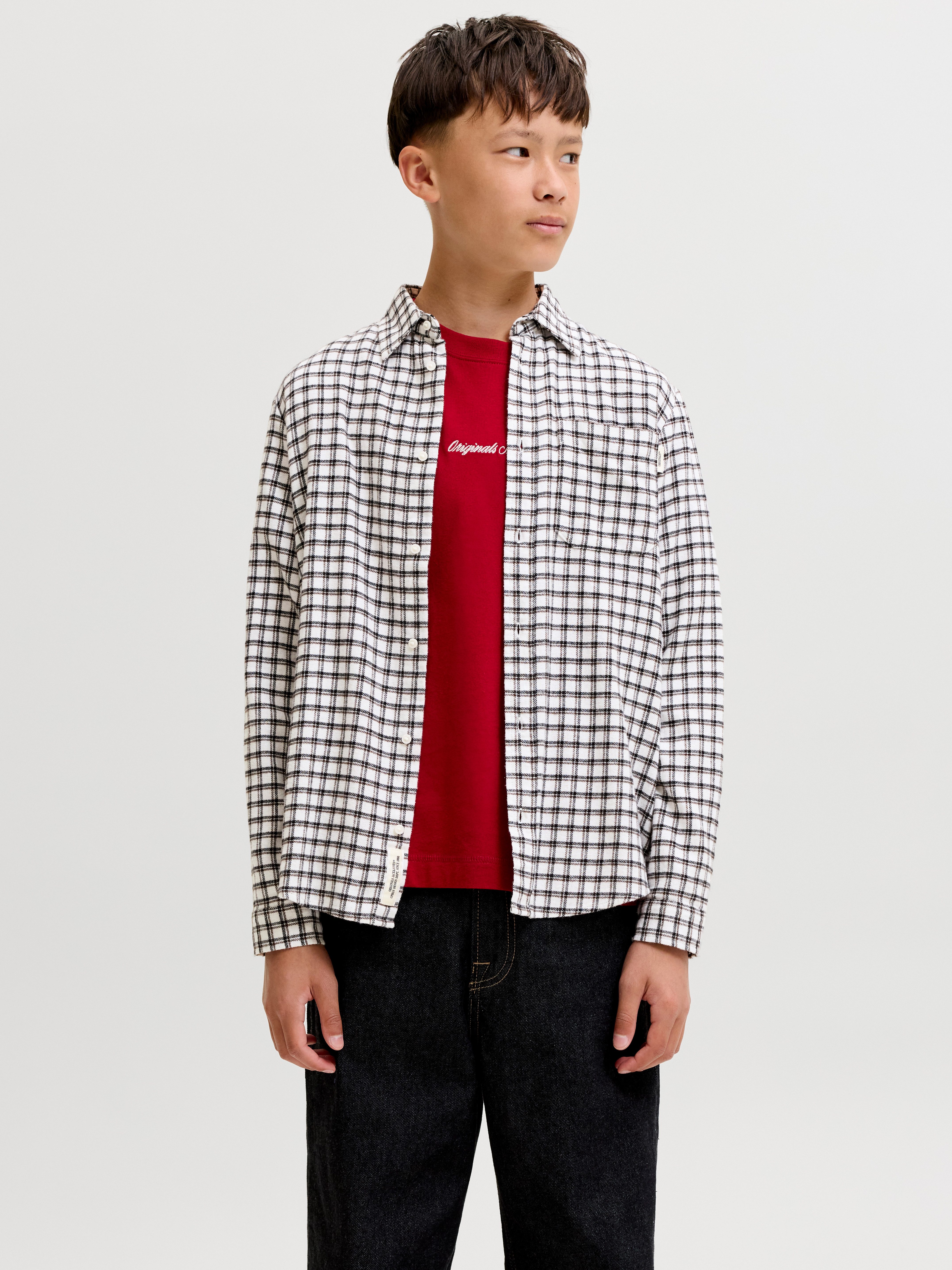 Jack & Jones Junior Langarmhemd JORFREDERIKSBERG FLANNEL SHIRT L/S JNR Baumwolle, relaxed fit