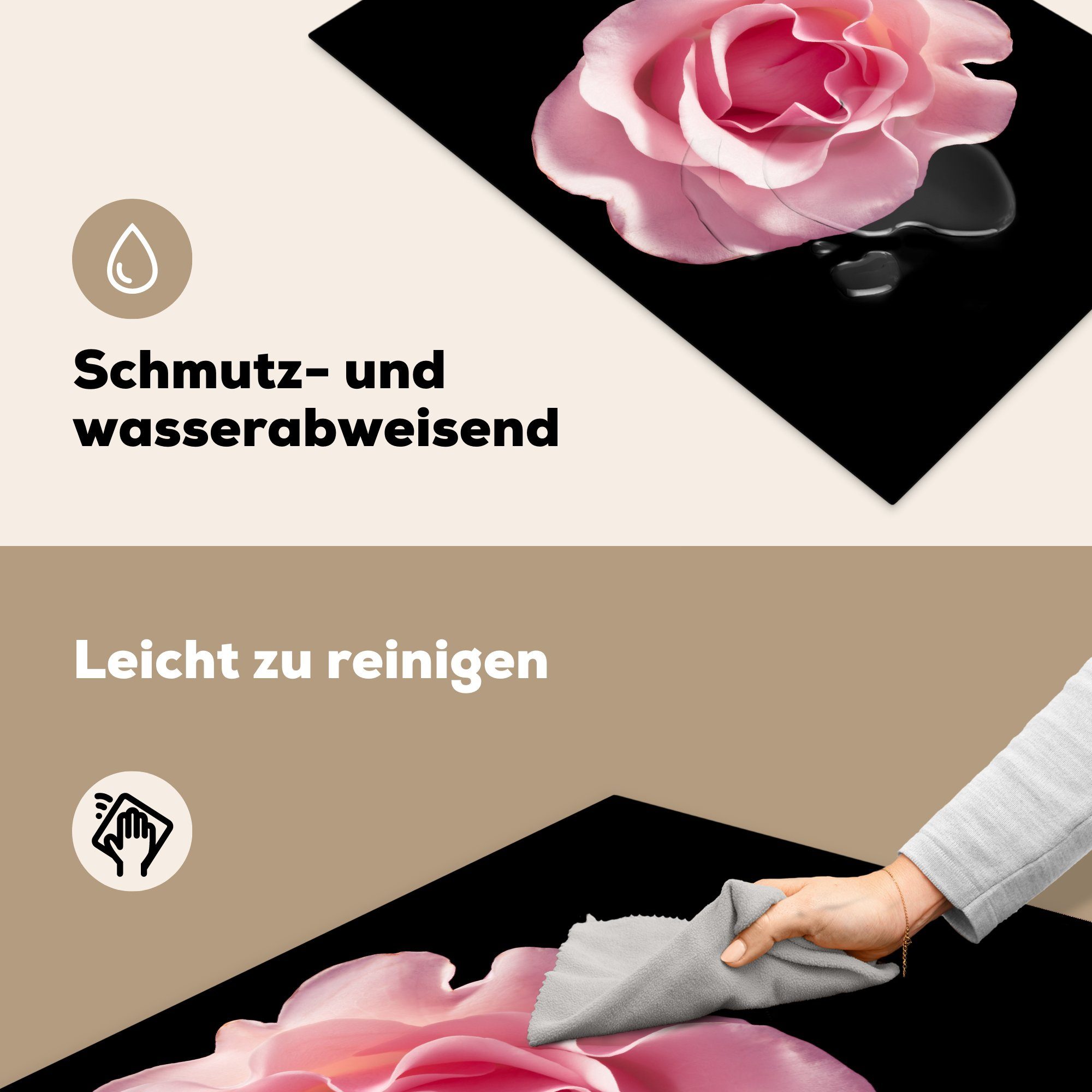 cm, Rose tlg), 81x52 Induktionskochfeld Blume - für Ceranfeldabdeckung Vinyl, - Rosa, MuchoWow Herdblende-/Abdeckplatte (1 küche, die Schutz