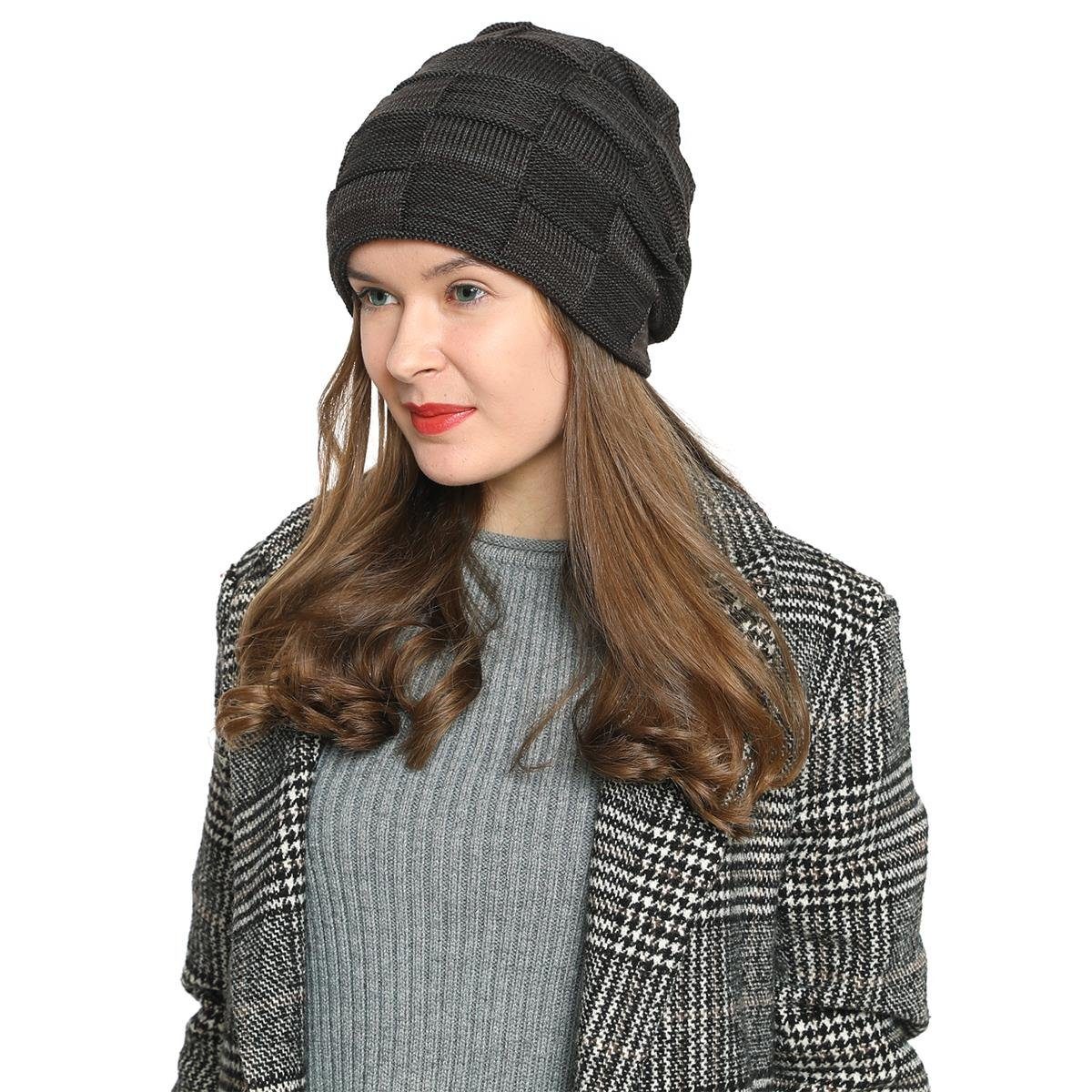 DonDon Beanie Damen warme Schlauchmütze Strickmütze (Packung, 1-St) Wintermütze, Beanie mit Flechtmuster und Teddyfleece