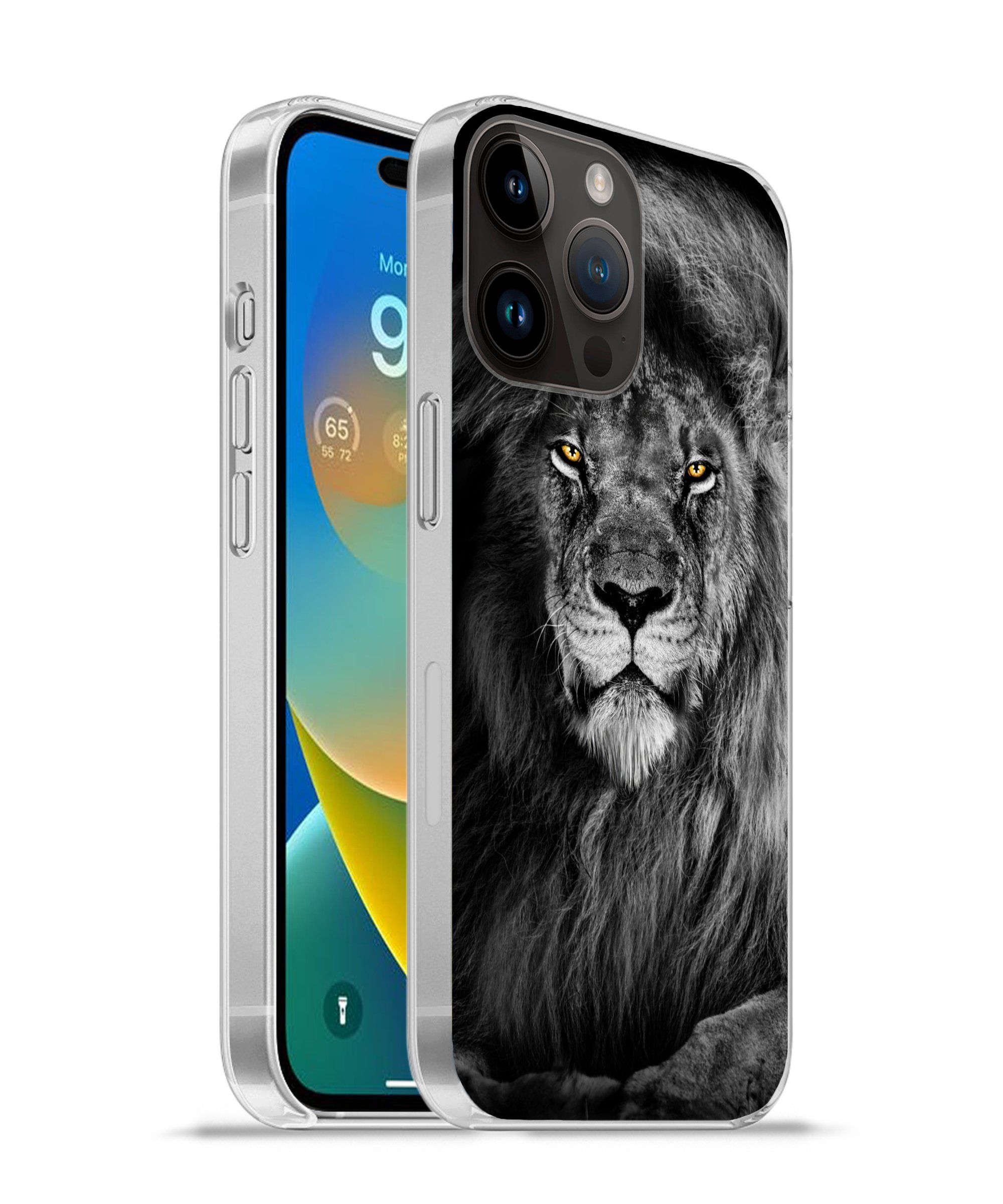 MuchoWow Handyhülle für Apple iPhone 14 Pro Löwe - Augen - Orange - Schwarz und weiß - Tie, Smartphone-Bumper, Print, Handy Schutzhülle Dünn