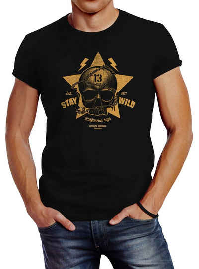 Neverless Print-Shirt Herren T-Shirt Printshirt Skull Totenkopf Motiv Stay Wild Slim Fit Neverless® mit Print