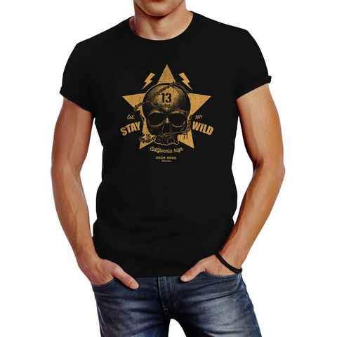 Neverless Print-Shirt Herren T-Shirt Printshirt Skull Totenkopf Motiv Stay Wild Slim Fit Neverless® mit Print