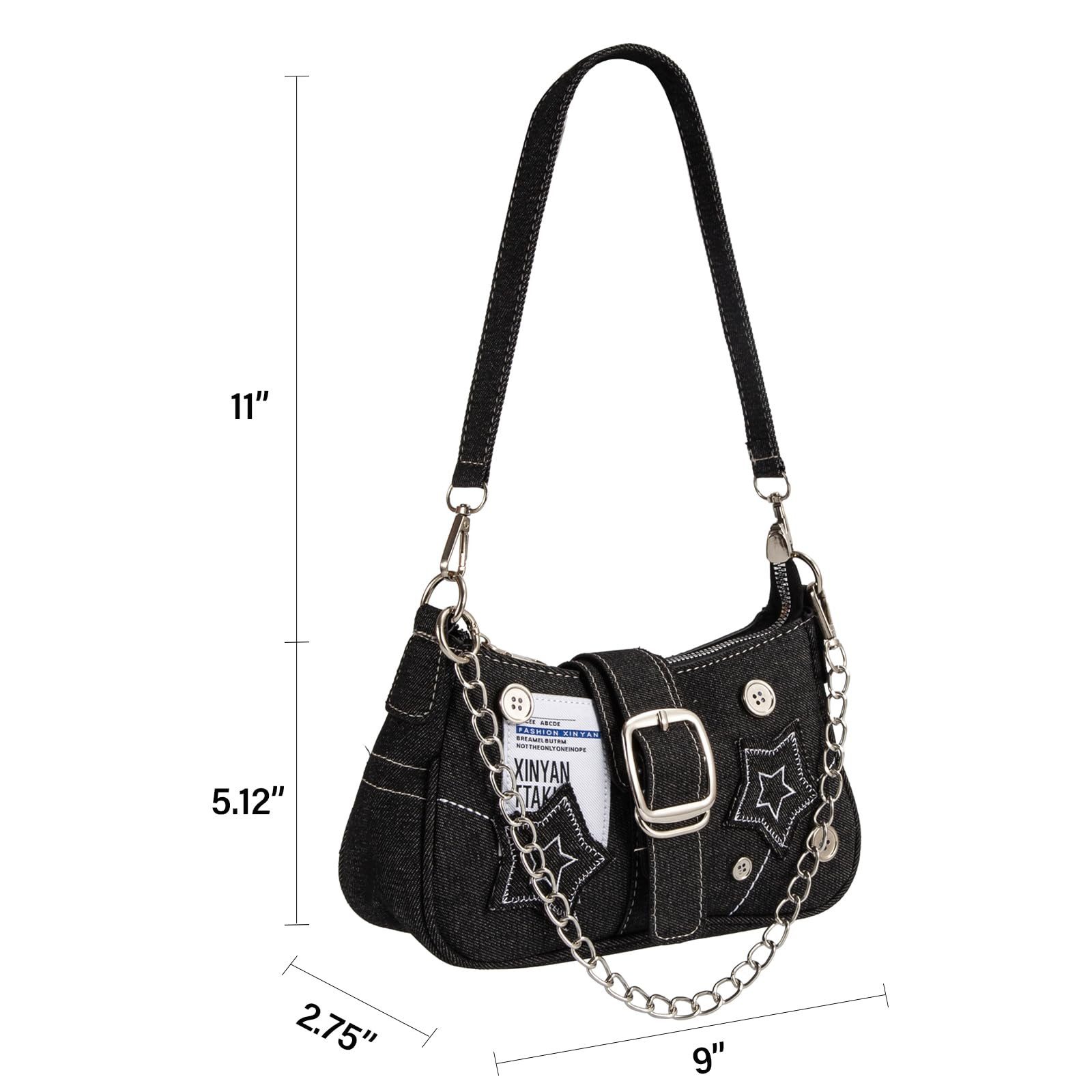 Zaewry Schultertasche Umhängetasche Damen klein Handtasche, Y2K Crossbody Bag Damen, mit Sternenstickerei und Kettenriemen, Vintage für Frauen Dating – Bild 4 von 5