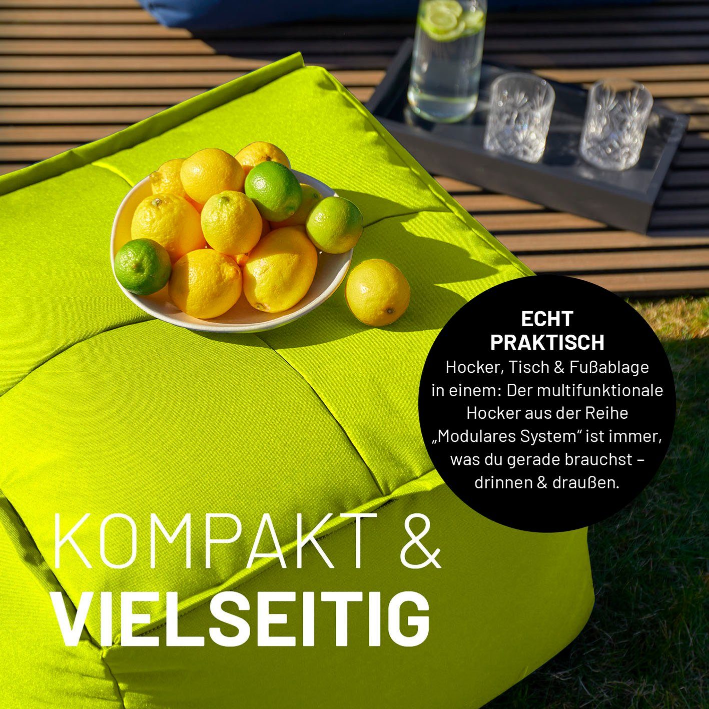 erweiterbar mit outdoor abnehmbarer Sofa Loungeset individuell Modularen System, waschbar Lumaland apfelgrün Bezug kombinierbar In- Sessel wasserfest dem &