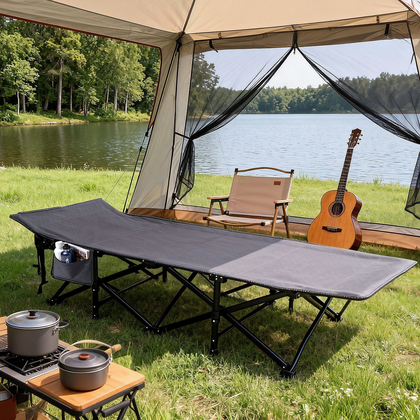 Sekey Feldbett Campingbett Klappbar Campingbett Campingliege Gästebett bis 200kg 190 x 71 x 35 cm Klappbett Outdoor, für Garten Camping