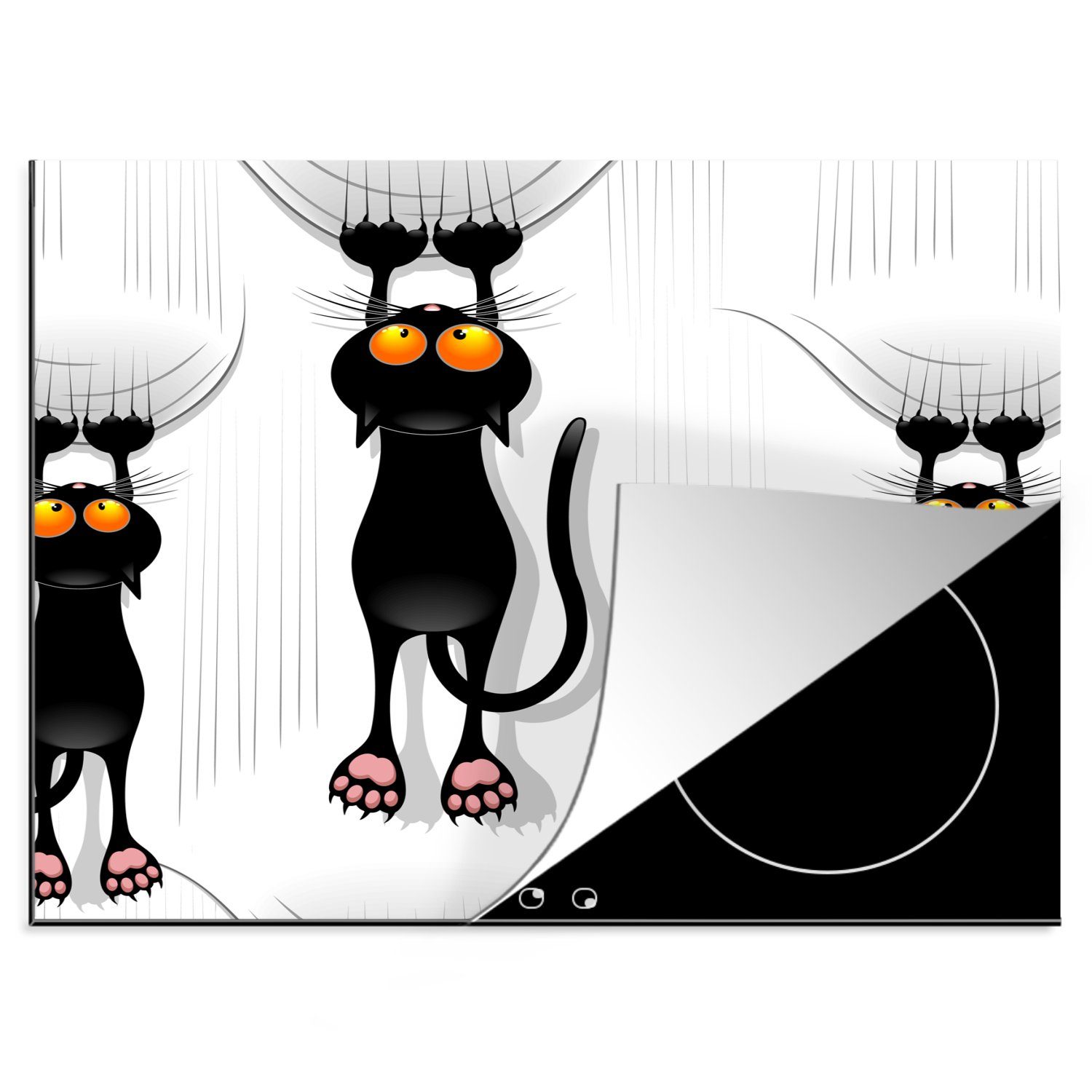 MuchoWow Herdblende-/Abdeckplatte Muster - Katze - Schwarz - Jungen - Mädchen - Kinder - Kinder, Vinyl, (1 tlg), 60x52 cm, Mobile Arbeitsfläche nutzbar, Ceranfeldabdeckung