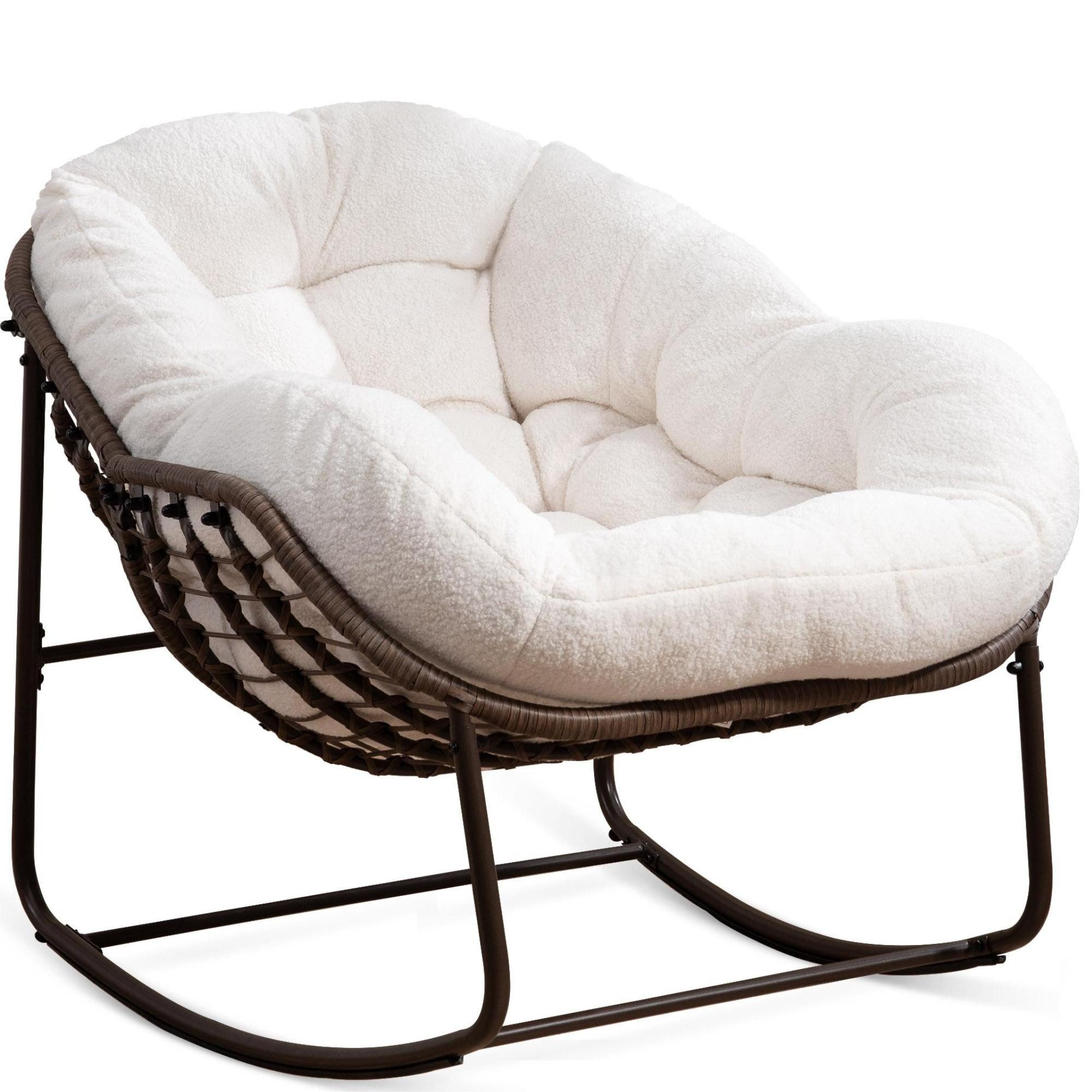 LVHOM Schaukelstuhl mit gepolstertem Kissen, Rattanstuhl mit Stahlrahmen, L günstig online kaufen