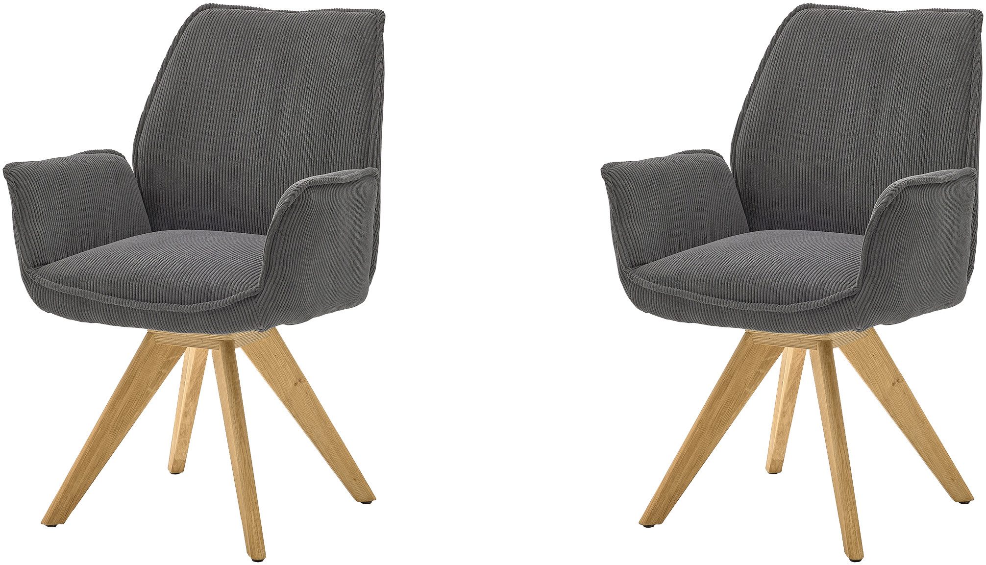 Musterring Esszimmerstuhl Tiama (Set, 2 St), Stativgestell Eiche massiv, 180° drehbar, Stoff Cord oder Bouclé