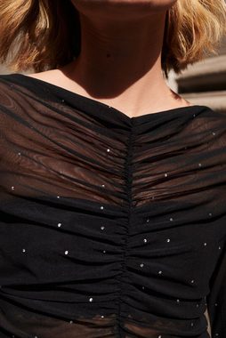 Next Blusenshirt Mesh-Oberteil mit Raffungen und Strass (1-tlg)