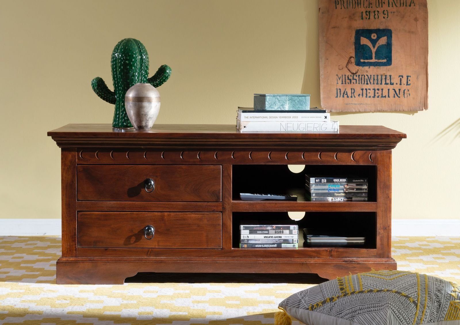 Massivmoebel24 TV-Board OXFORD (Massivholz), TV-Board Akazie 115x48x50 nougat lackiert OXFORD #317
