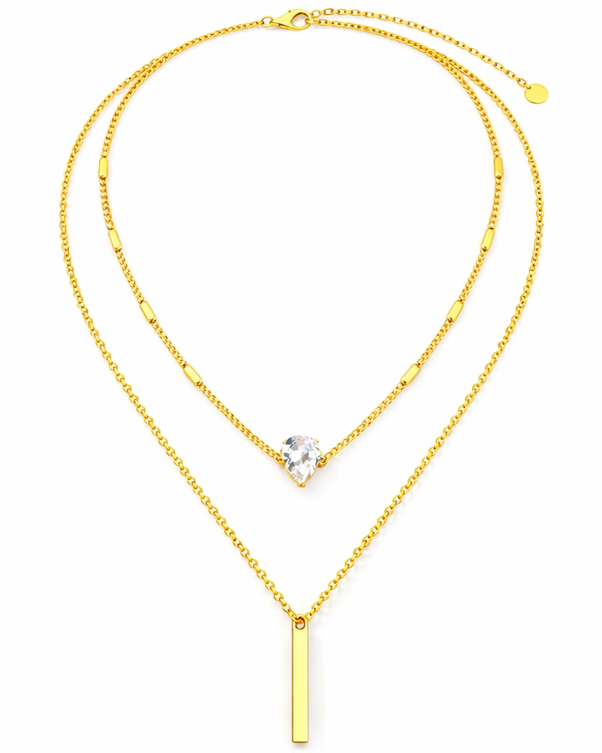 BS Schmuckdesign Statementkette Halskette Damen Layerkette mehrreihig Kettenset mit Kristall (inkl. Geschenkbox), 18K vergoldet, hypoallergen & wasserfest