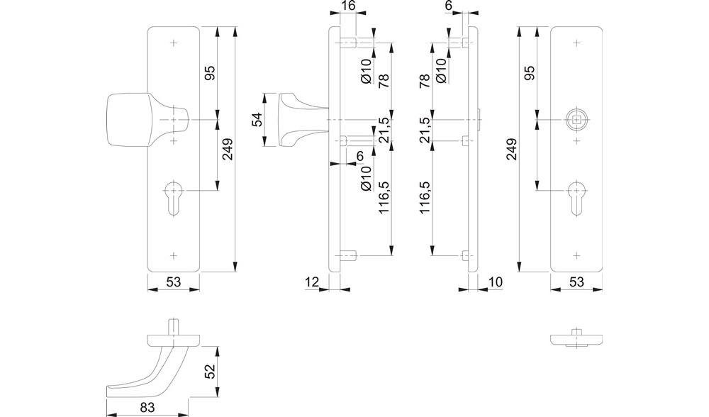 F69 Edelstahl 37-47 72 mm E61G/2221/2210 Türbeschlag mm Schutzgarnitur HOPPE