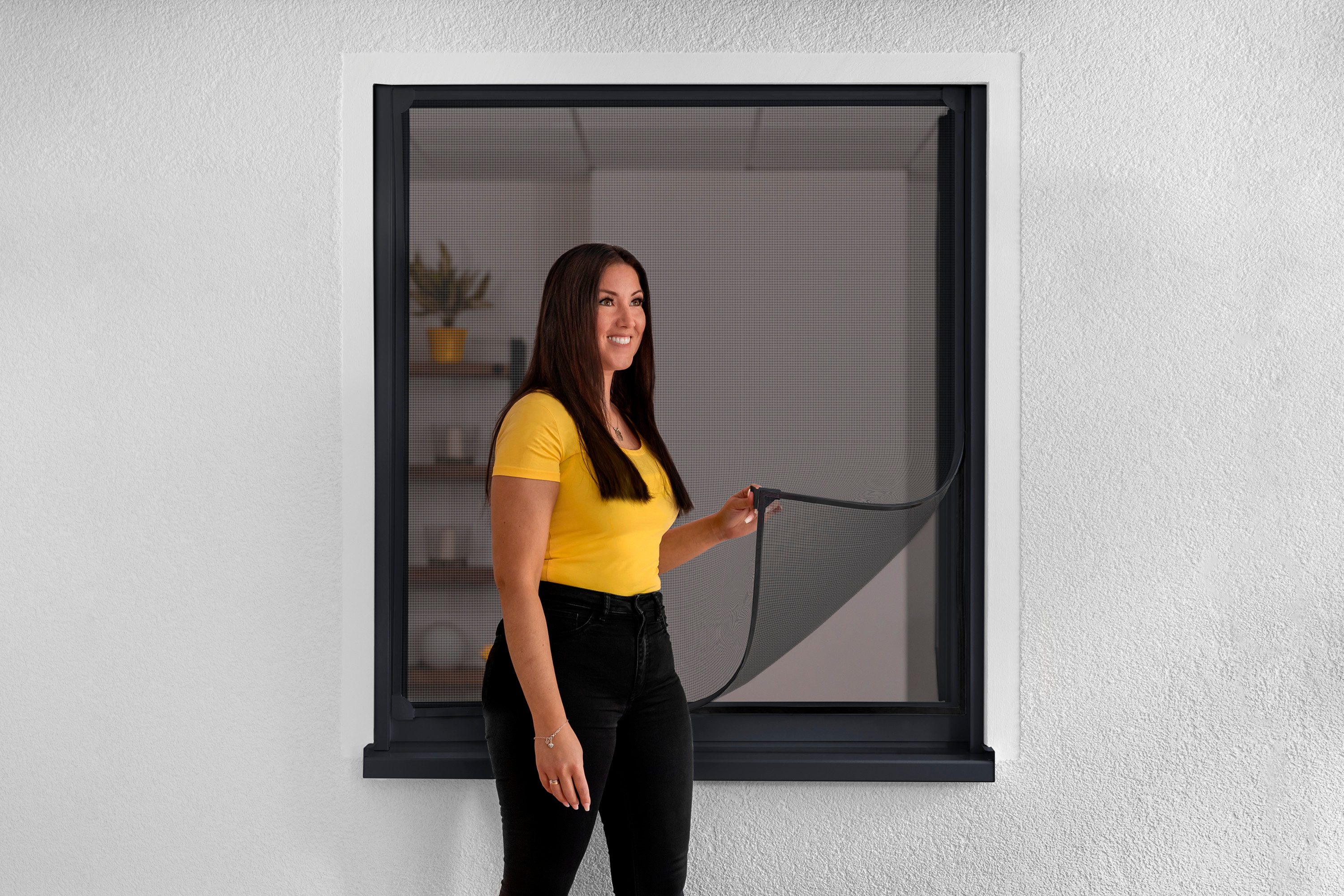 SCHELLENBERG Insektenschutz-Fensterrahmen ohne bohren, Magnetrahmen mit Fiberglasgewebe, (Set, 1-St), Fliegengitter kürzbar, 130 x 150 cm, anthrazit und weiß – Bild 2 von 5