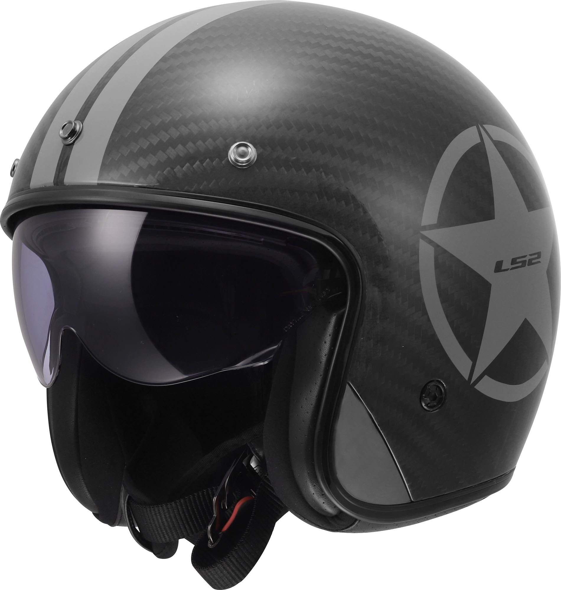 LS2 Motorradhelm OF601 Bob II Carbon Star Jethelm, Atmungsaktiv