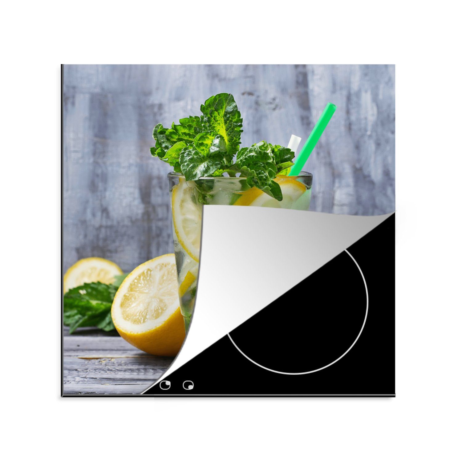 MuchoWow Herdblende-/Abdeckplatte Induktionsschutz - Mojito - Cocktail - Glas, Vinyl, (1 tlg), 78x78 cm, Ceranfeldabdeckung, Arbeitsplatte für küche