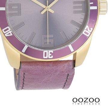 OOZOO Quarzuhr Oozoo Unisex Armbanduhr Vintage Series, (Analoguhr), Damen, Herrenuhr rund, groß (ca. 45mm) Lederarmband pastell, lila