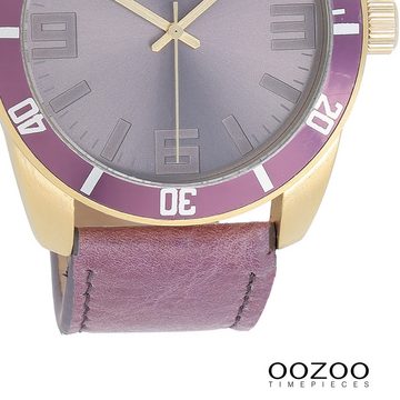 OOZOO Quarzuhr Oozoo Unisex Armbanduhr Vintage Series, Damen, Herrenuhr rund, groß (ca. 45mm) Lederarmband pastell, lila