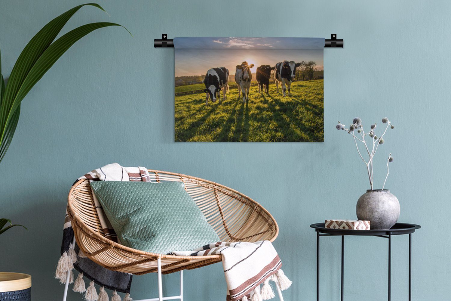 - Schlafzimmer, Wanddekoobjekt - Sonne Wandbehang, Wanddeko Kinderzimmer Wohnzimmer, - Bauernhof, MuchoWow - Kleid, für Tiere Gras Kühe